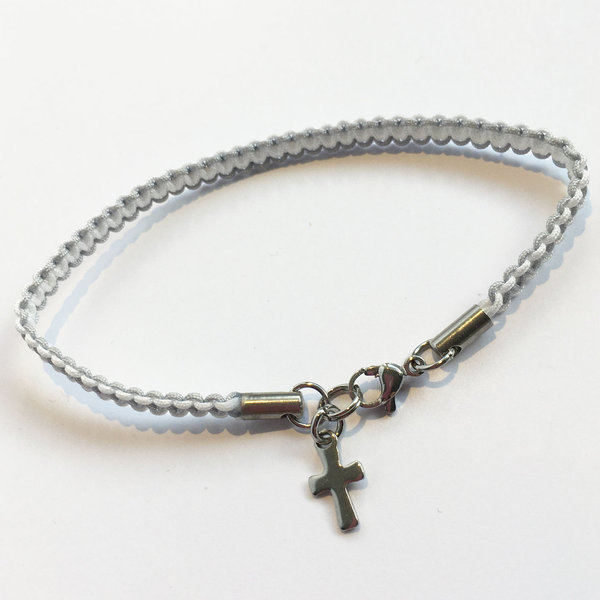 handgeknüpftes Makramee-Armband mit Edelstahl-Anhänger "Kreuz"
