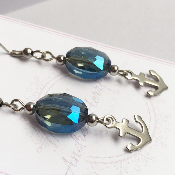 Ohrhänger aus Glas mit Edelstahlanker - blaugrau vitrail