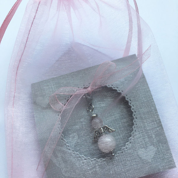 Schutzengel aus Rosenquarzperlen + inkl. Display als Geschenkverpackung