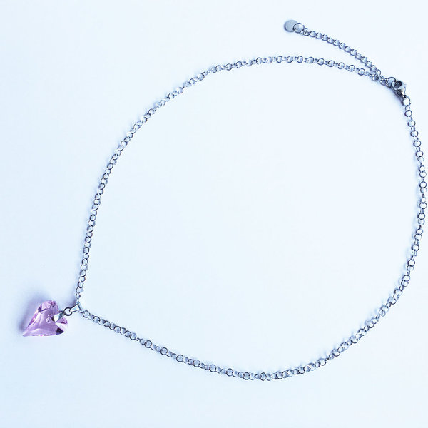zarte Halskette aus Edelstahl mit Swarovski-Herz antique pink + inkl. Display als Geschenkverpackung