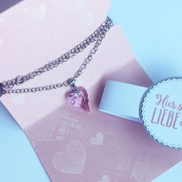 zarte Halskette aus Edelstahl mit Swarovski-Herz antique pink + inkl. Display als Geschenkverpackung