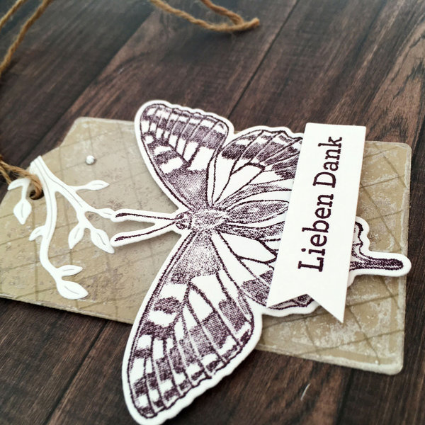 Geschenkanhänger - Natur Motiv Schmetterling / Lieben Dank