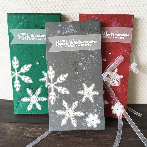 Geschenkschachtel / Schokoladenverpackung - Weihnachten Motiv Schneeflocken / Winterzauber